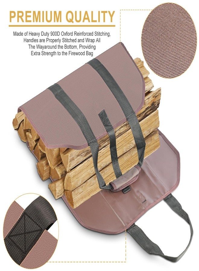 LBTING Firewood Log Carrier, 2 Pack Heavy Duty 900D Oxford Log Tote Wood Carrying Bag with Handle Security Strap, Suitable for Indoor Fireplace and Outdoor Camping - Brown & Khaki - Image 5